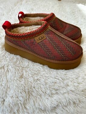 UGG Tazz Maxi Tasman Chestnut Mesh Plaid Platform Slippers US 8 EU 39 Rare